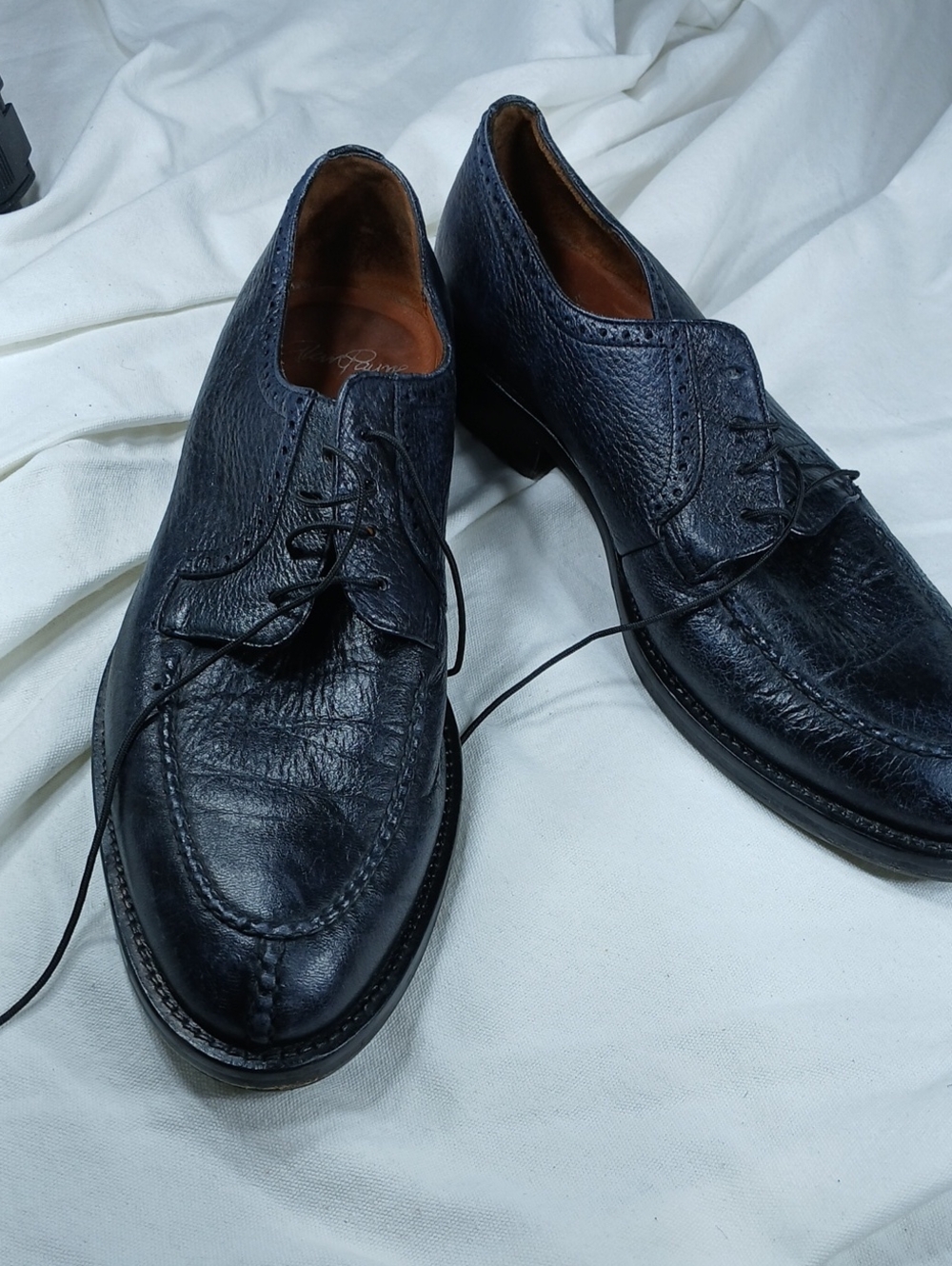 Alan Payne Men's Black Blue Leather Dress Shoes - Classic Lace-Up
